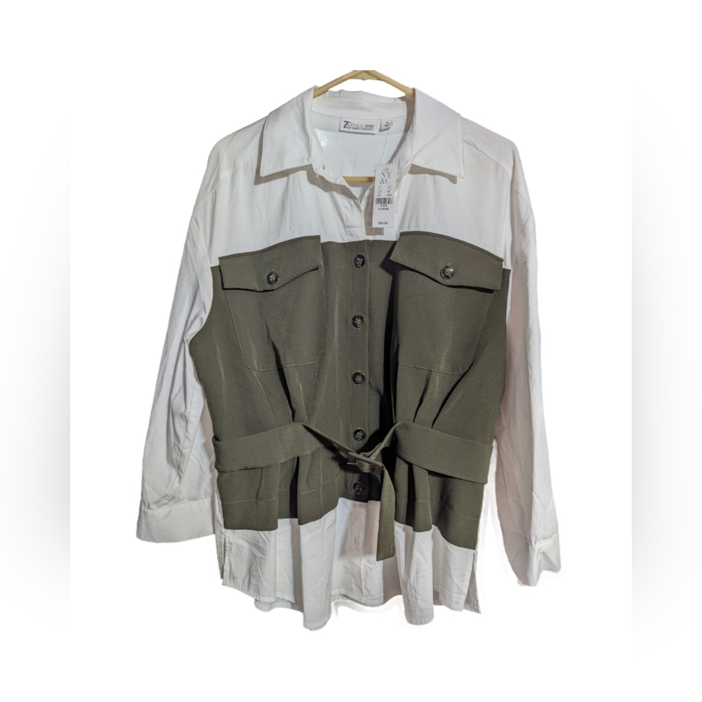 💚🤍7th Avenue New York & Co.🤍💚NWT Blouse Size XL White & Hunter Green